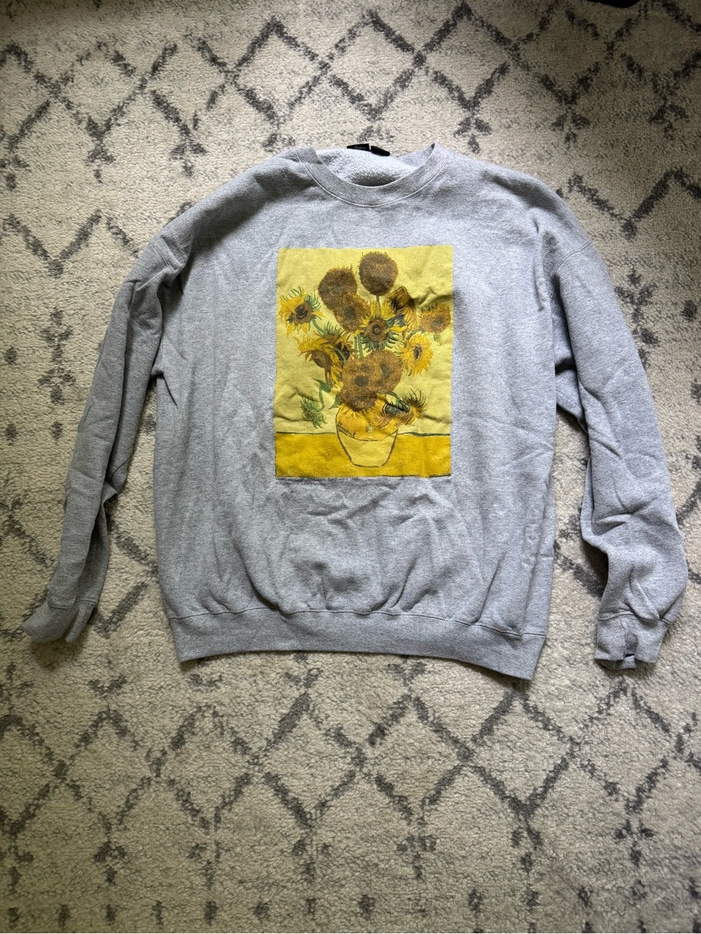 Urban Outfitters Grey Crewneck Sweatshirt with Yellow Sunflower Graphic